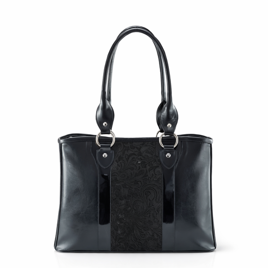 Geanta Natasha dama Andreas&Beltmondo® piele naturala negru 36x11x27 cm poseta eleganta 3 compartimente fermoar si capse buzunar spate fermoar bareta piele naturala office casual fabricata in Romania