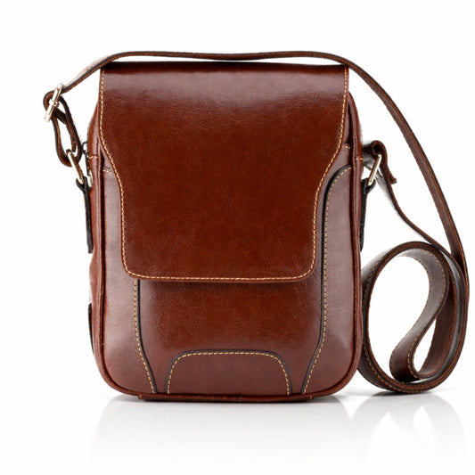 Borseta Miguel Andreas&Beltmondo® barbati piele naturala maro elegant 18 x 22 x 6 cm design compact compartimentare inteligenta bareta reglabila accesorii metalice fabricata in Romania stil business